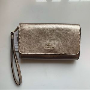Coach gold metallic wallet clutch NWT